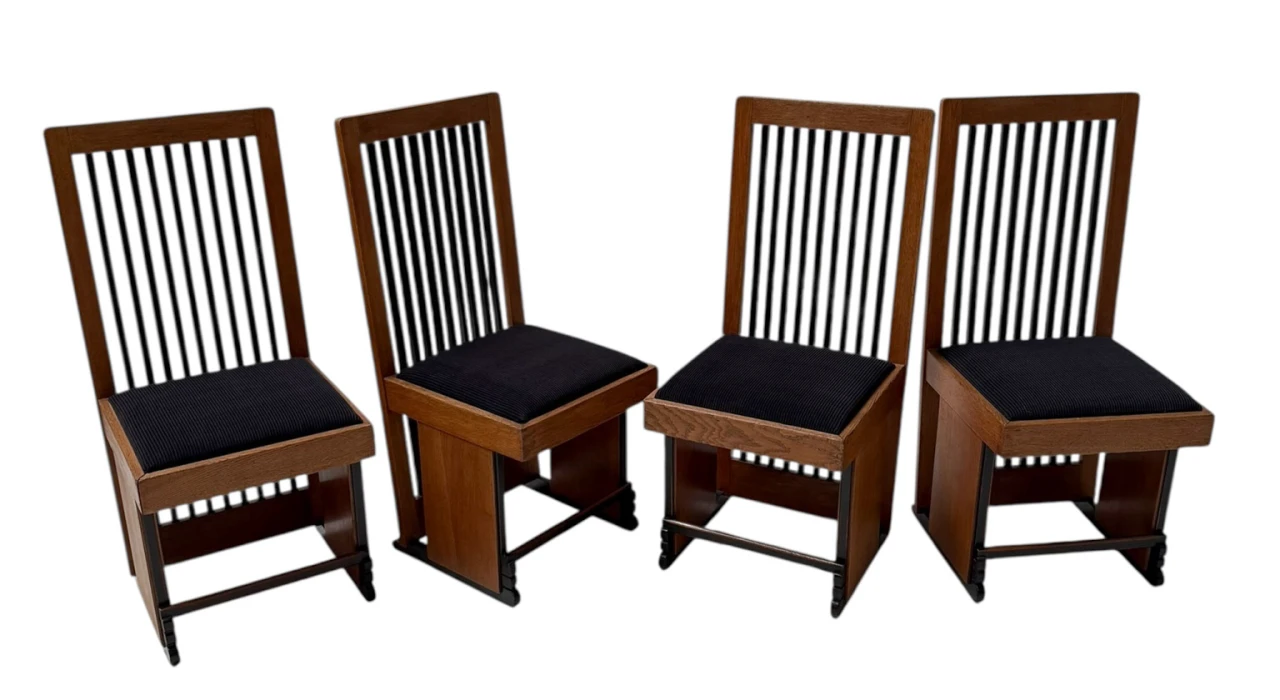 Four Art Deco Modernist High Back Dining Chairs by Architect Caspers, 1920s